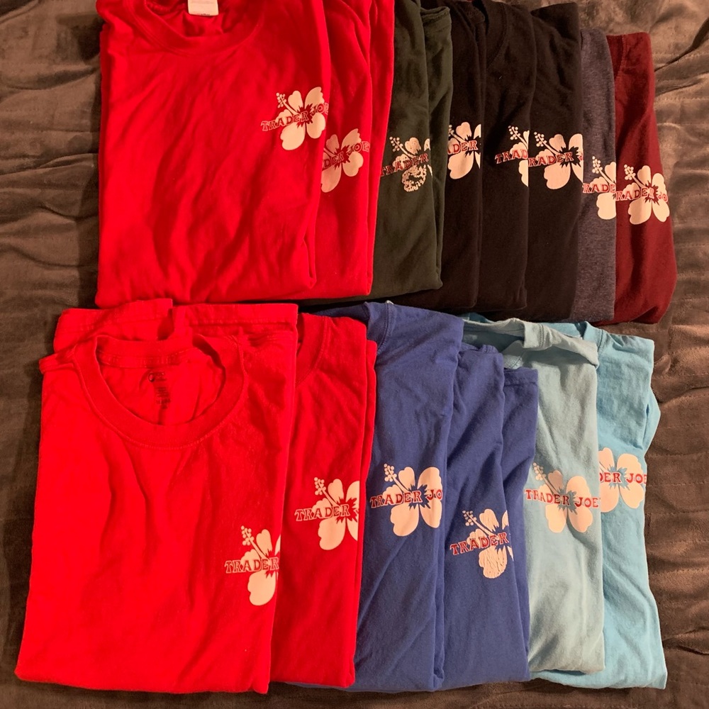 Large Trader Joe’s long sleeve crew member shirts.